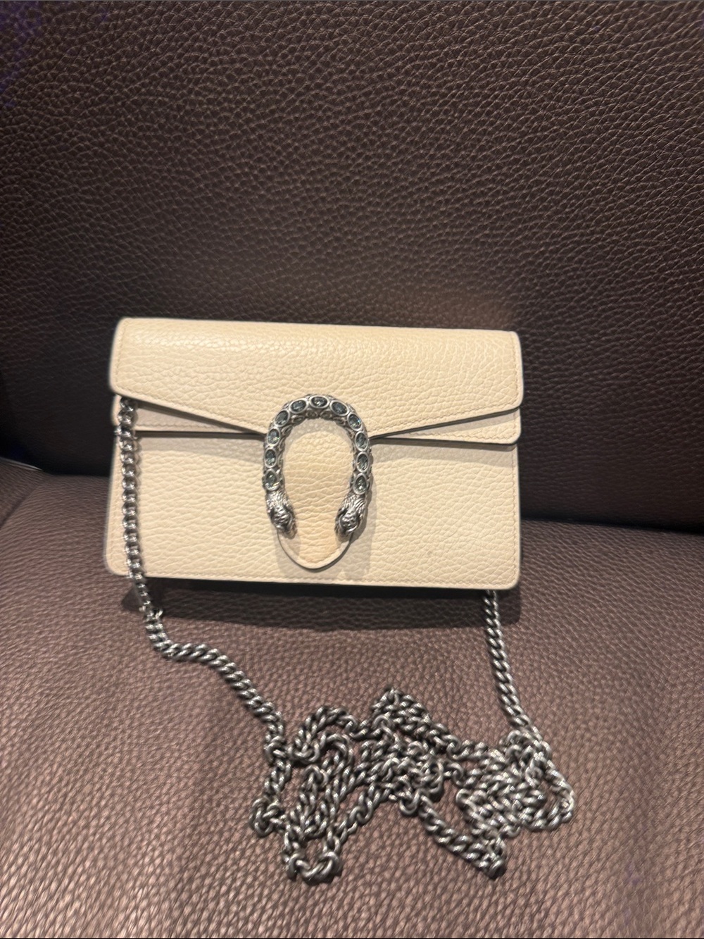 Gucci Cream Textured Leather Shoulder Bag with Silver Horsebit